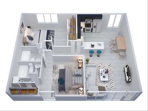 Floor plan for 2 beds, 2 baths, 950 sqft